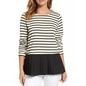 Pleione Striped Cream/Black Peplum Hem
